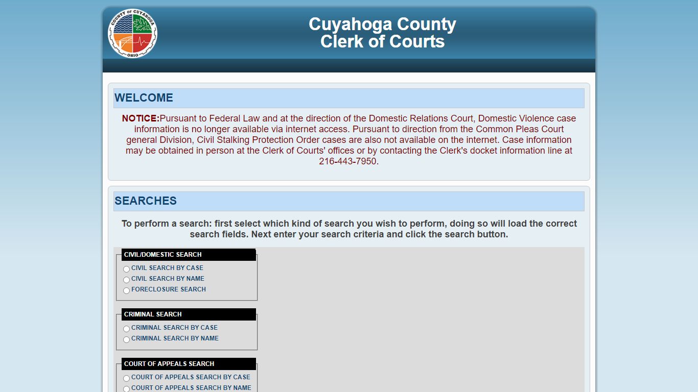 Cuyahoga County Clerk of Courts Search Selection And Entry